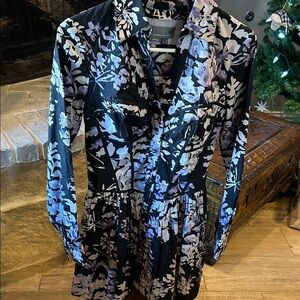 Anthropologie Black and Purple Patterned Blouse